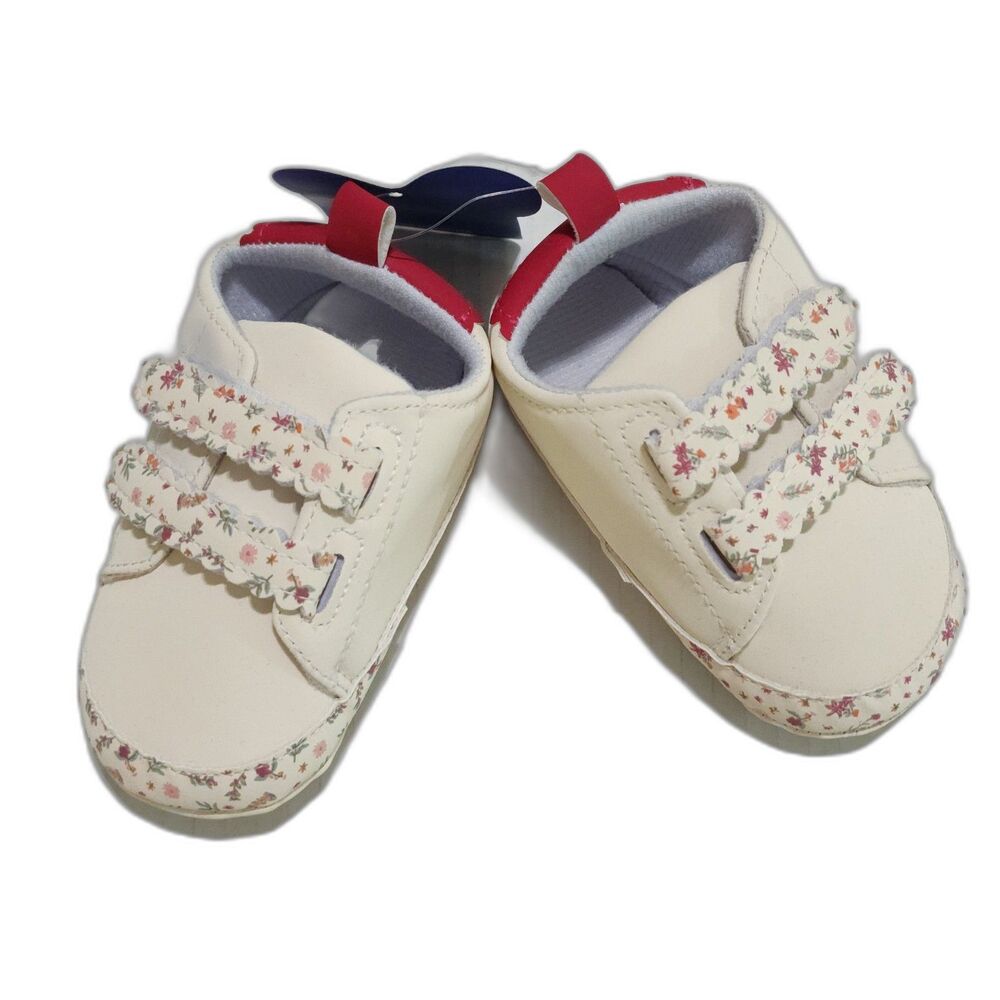 NWT Valen Sina Toddler Girls Shoes Off-White Floral Trim Adjustable Strap US 4